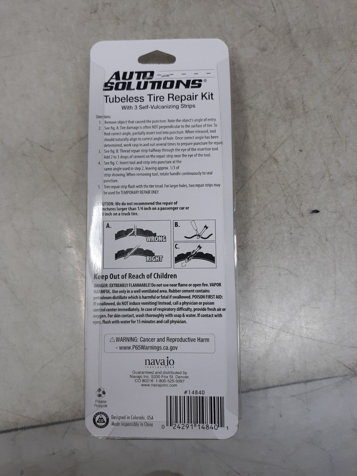 Navajo Manufacturing Auto Solutions 14840 3-Piece Tubeless Tire Repair