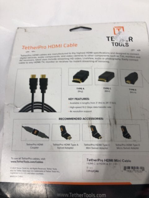 Tether Tools TPHDCA6 TetherPro 6ft HDMI Mini Cable Black