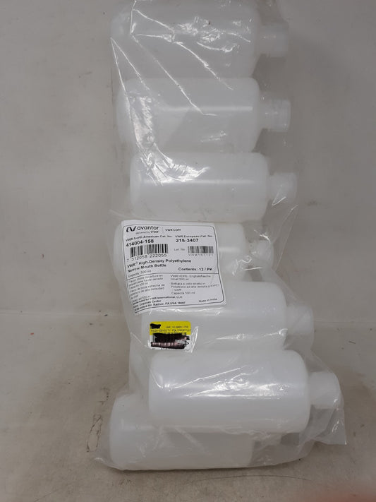 Pack of 12 VWR High-Density Polyethylene Narrow Mouth Bottle 500ml 414004-158