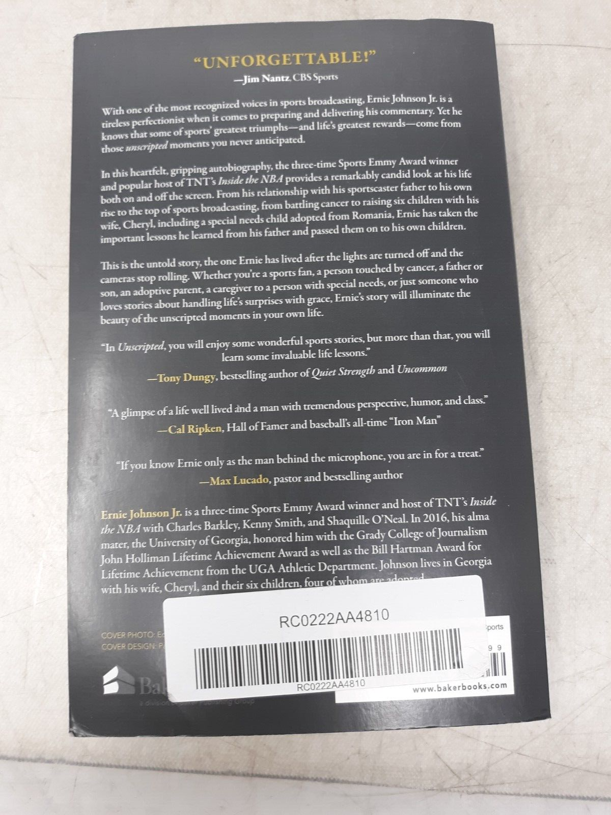 Unscripted By Ernie Johnson Jr. Hardcover Book, Inside The NBA Host