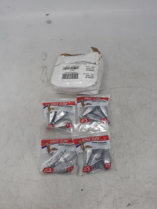 Eagle Claw WBNKS-25 Bank Sinkers 2.5 oz Lead Weights Lot of 4 Packs (12 Total)