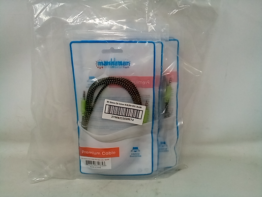 10/ok Manhattan 3.5mm Stereo Male to Male Braided Audio Cable 1.8 M 6 Ft Black/G