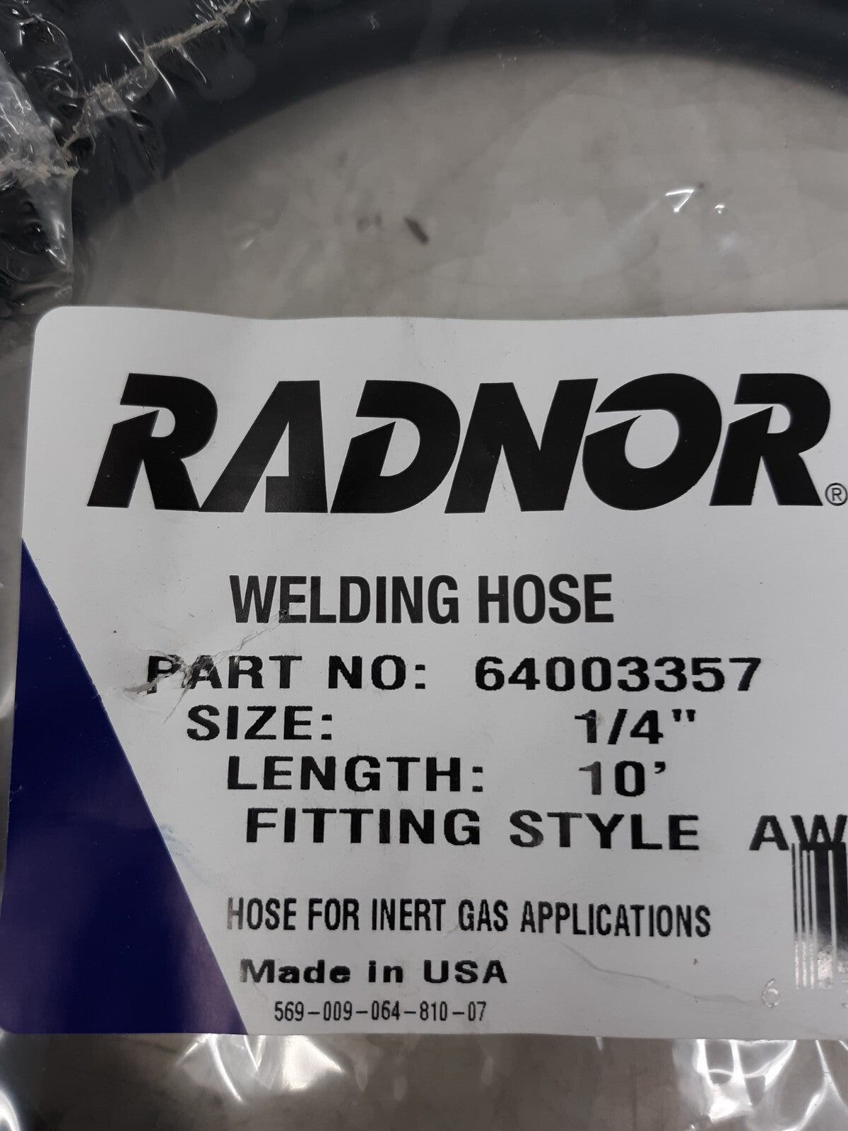 RADNOR 64003357 Welding Hose 1/4" x 10' - Grade R Oxygen/Acetylene