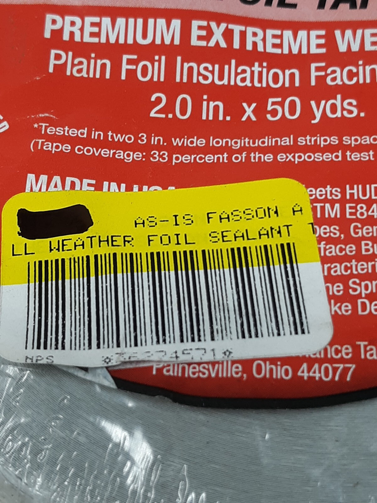 Fasson Extreme Weather 0817 Foil Tape 2" x 50yds Plain Foil Insulation Facing