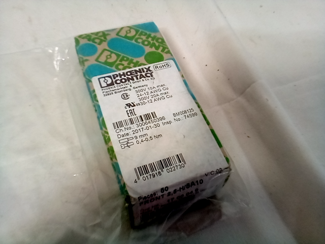 Phoenix Contact Front 2,5-H/sa10 Terminal Block, Pluggable, 1Pos, 14Awg