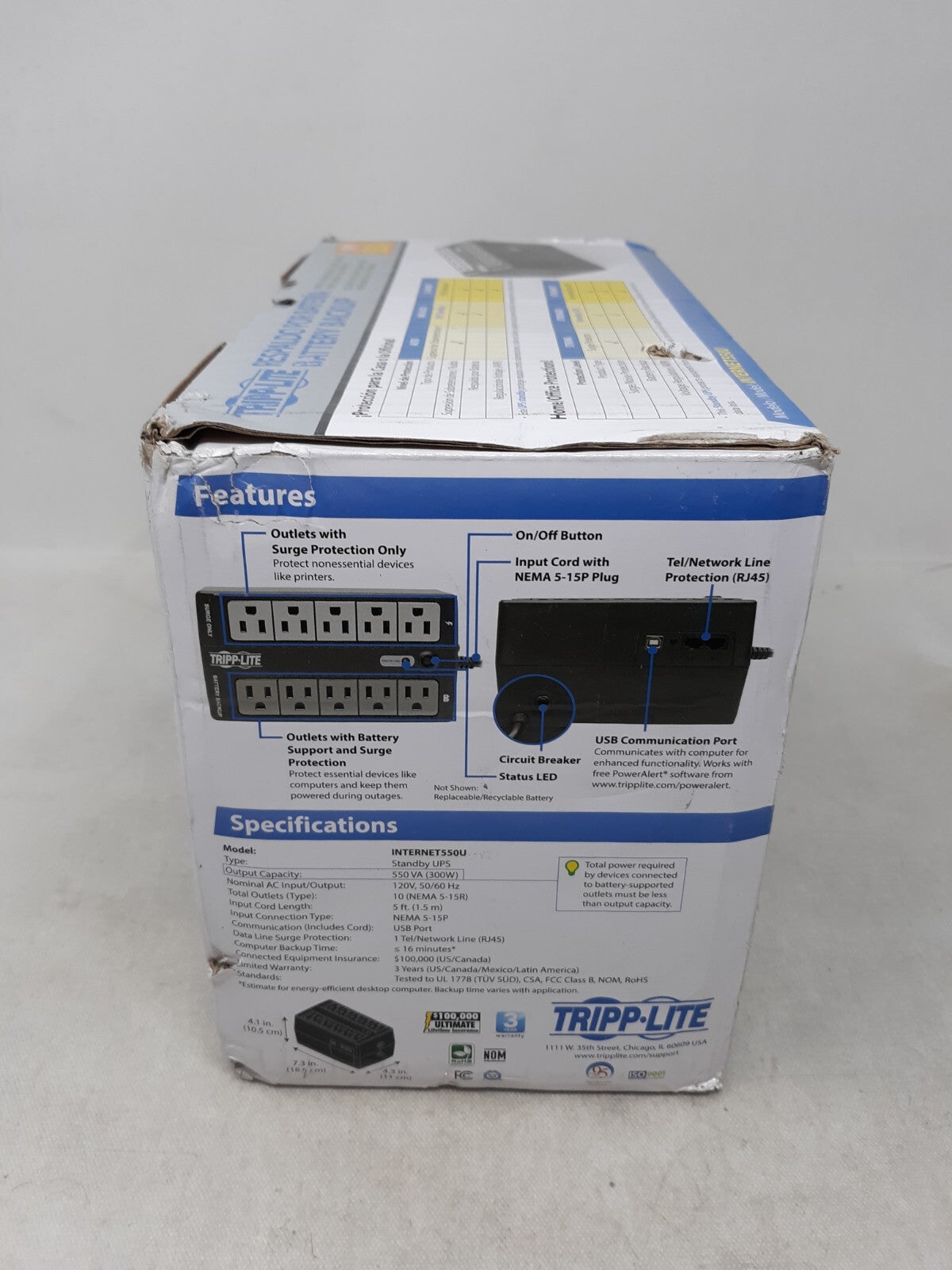 Tripp Lite UPS: 550VA  120V INTERNET550U