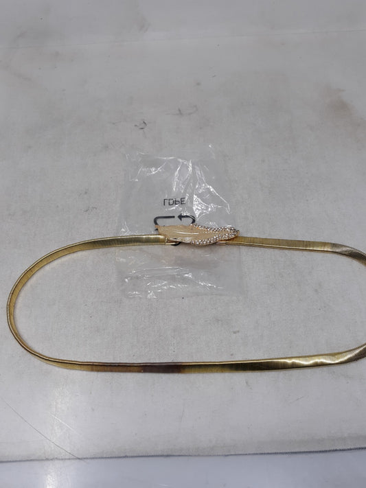 Gold Tone Stretch Snake Chain Skinny Belt with Leaf Buckle