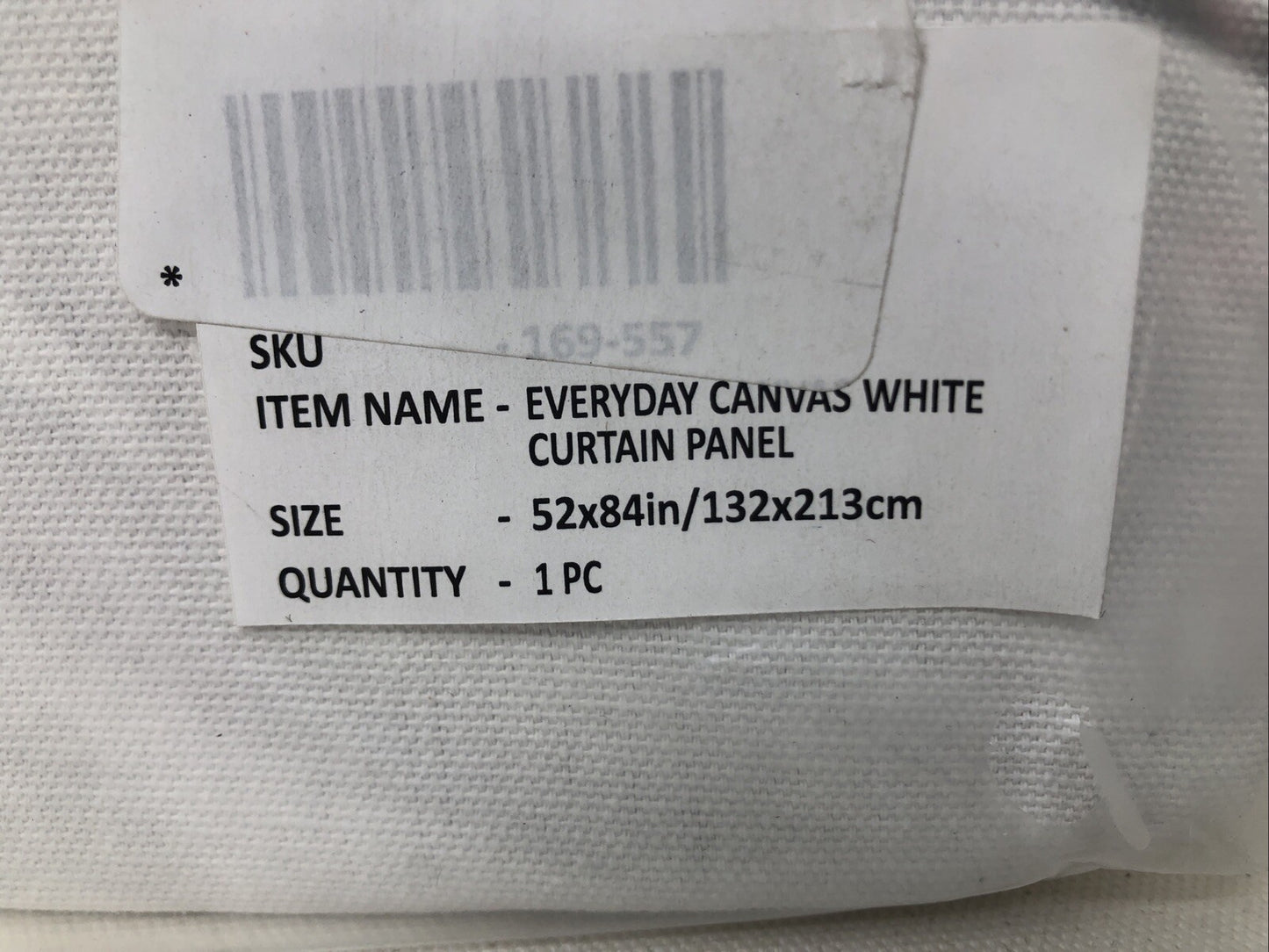 Crate & Barrel White Curtain Panel, Organic Cotton Canvas  52x84in / 132x213cm