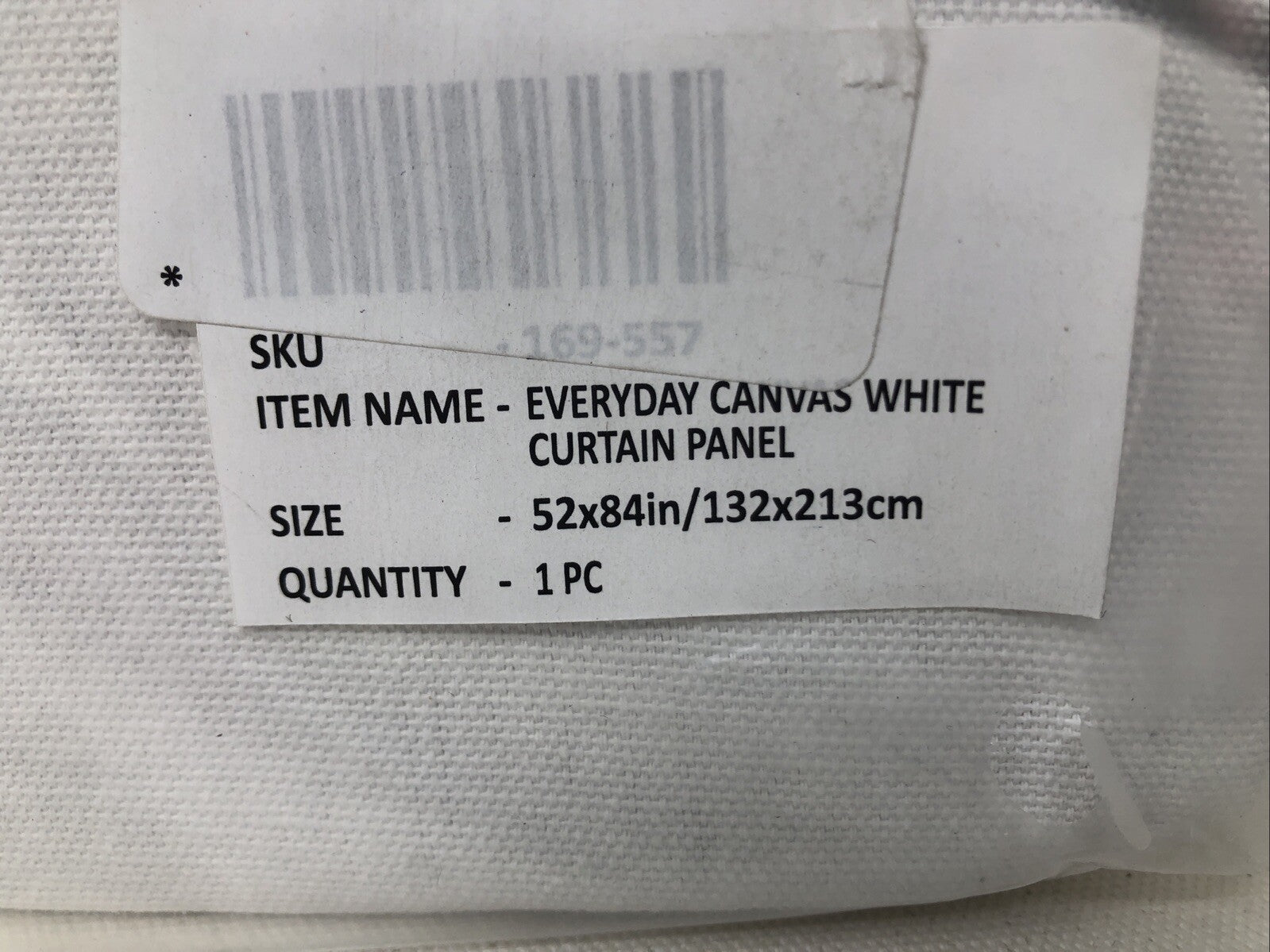 Crate & Barrel White Curtain Panel, Organic Cotton Canvas  52x84in / 132x213cm