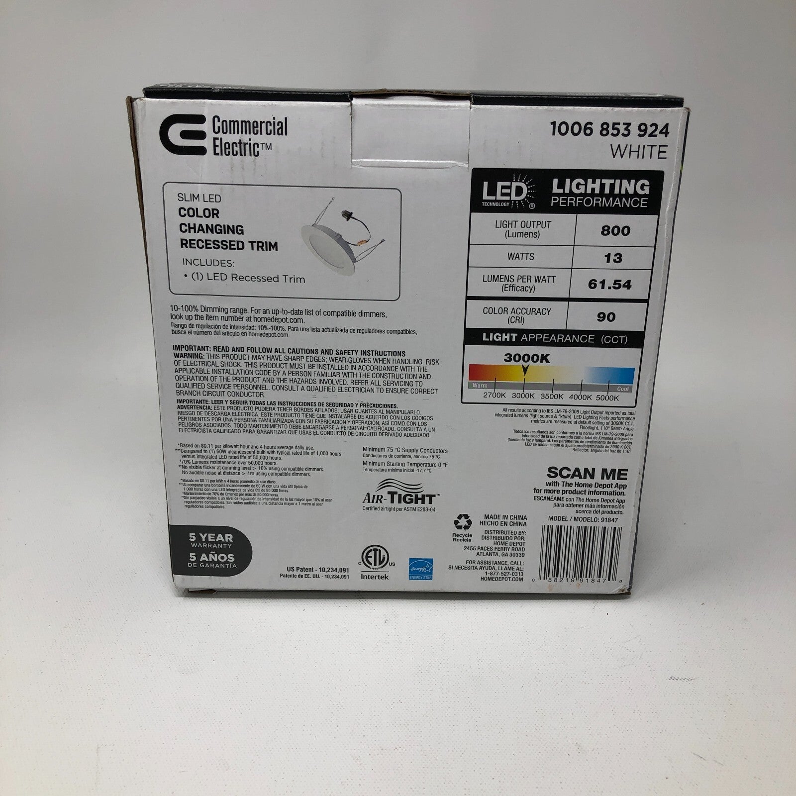 6 inch Commercial Electric LED Color Changing Recessed Trim - White