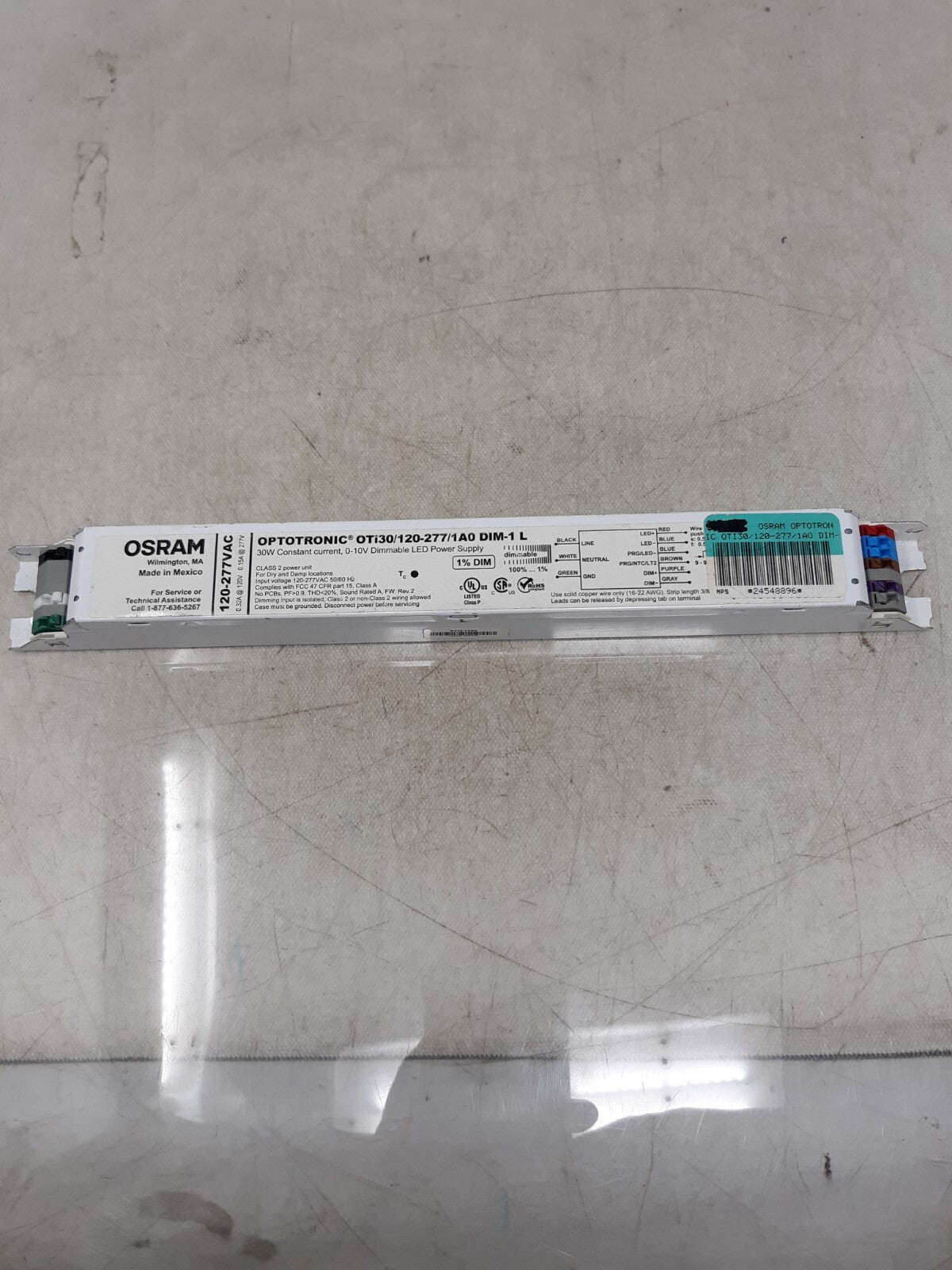 OPTOTRONIC OTI30/120-277/1A0-DIM-L DIMMABLE LED DRIVER, 120/277V, 30W, 0-10V