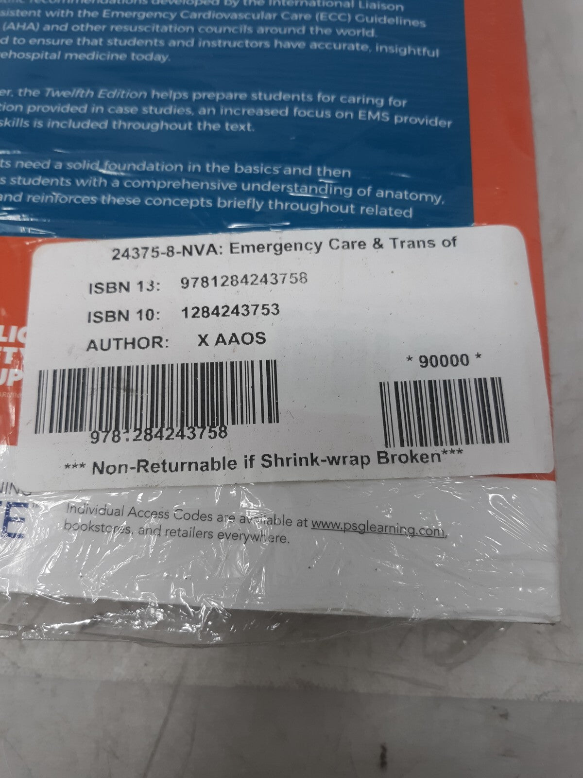 AAOS Emergency Care and Transportation 12th Ed (Book Only)