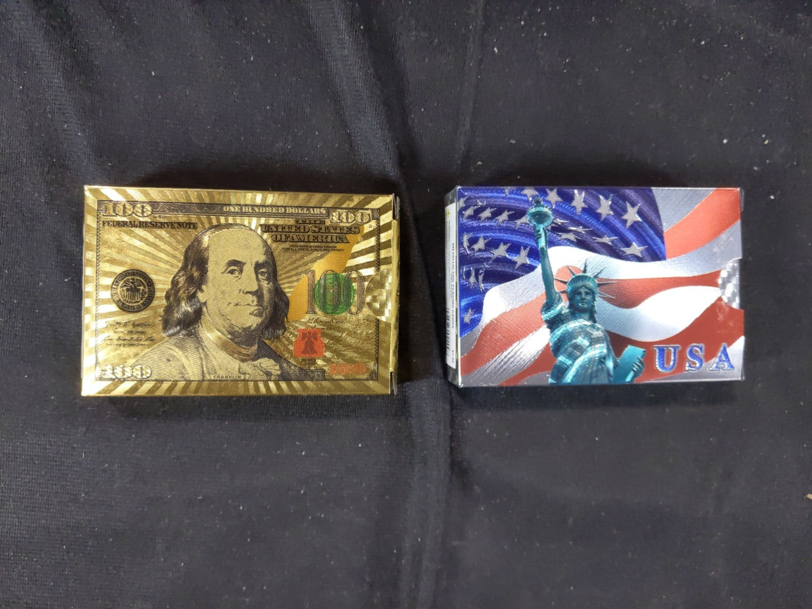 2 Deck USA Metallic Playing Cards Gold 100$ dollar and Silver USA Liberty Theme