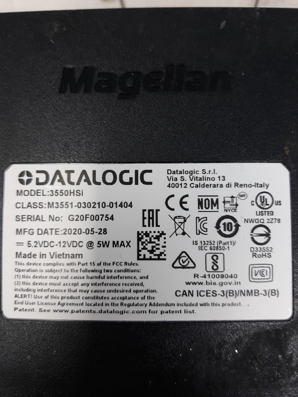 Datalogic Magellan 3550HSi M3551-030210-01404 Barcode Scanner S13