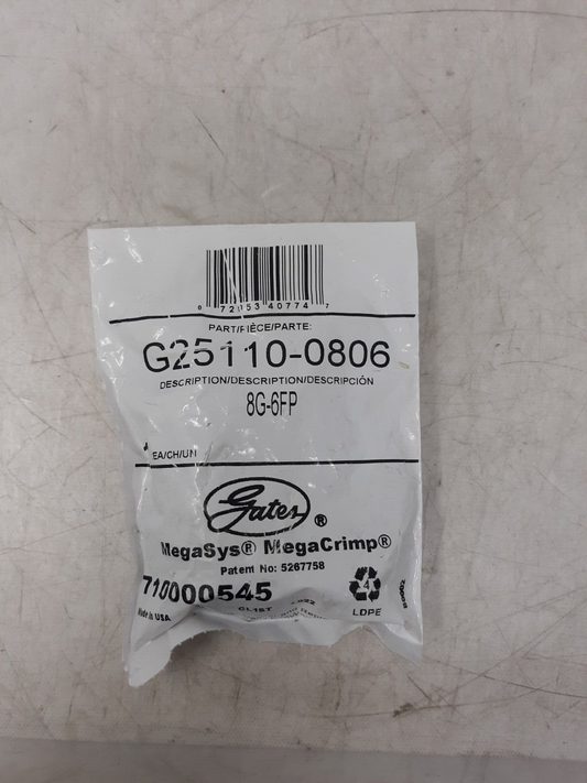 Gates G25110-0806 8G-6FP Hydraulic MegaCrimp Fitting 710000545 USA