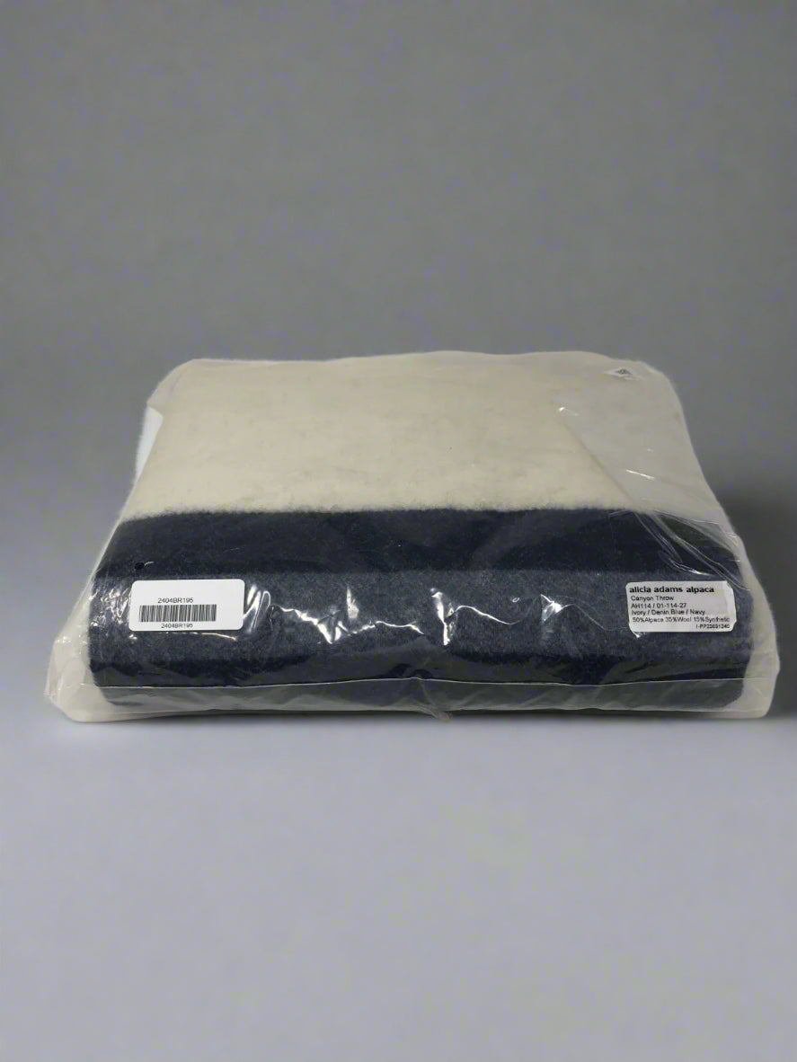 alicia adams alpaca Canyon Throw ~ Genuine Alpaca Wool Blanket, Ivory/Blue/Navy