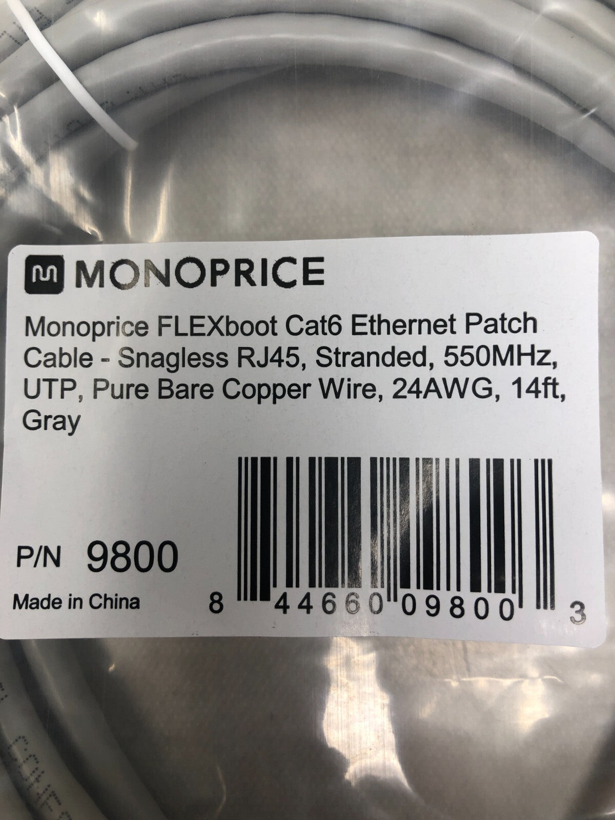 Monoprice FLEXboot Series 14' 24AWG Cat6 UTP Ethernet Network Cable Gray 109800