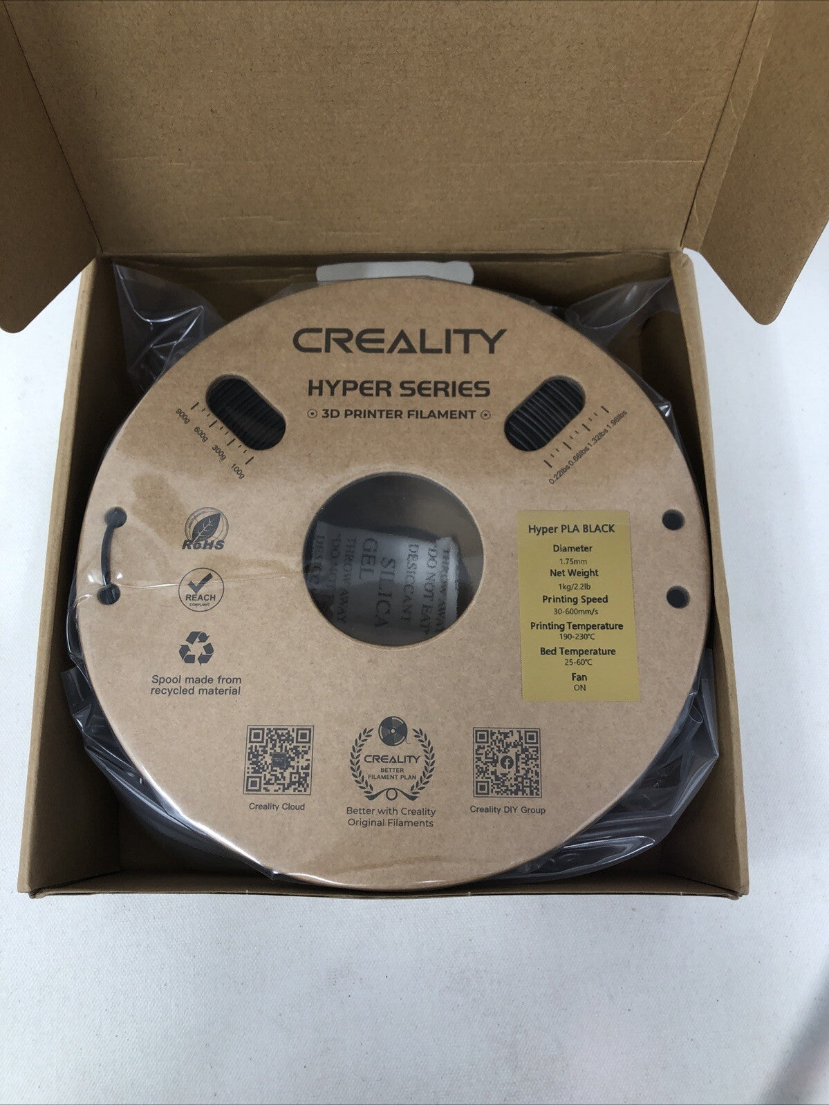 Creality Filament 1.75mm Hyper PLA High Speed 30-600mm 3D Printer Filament Black