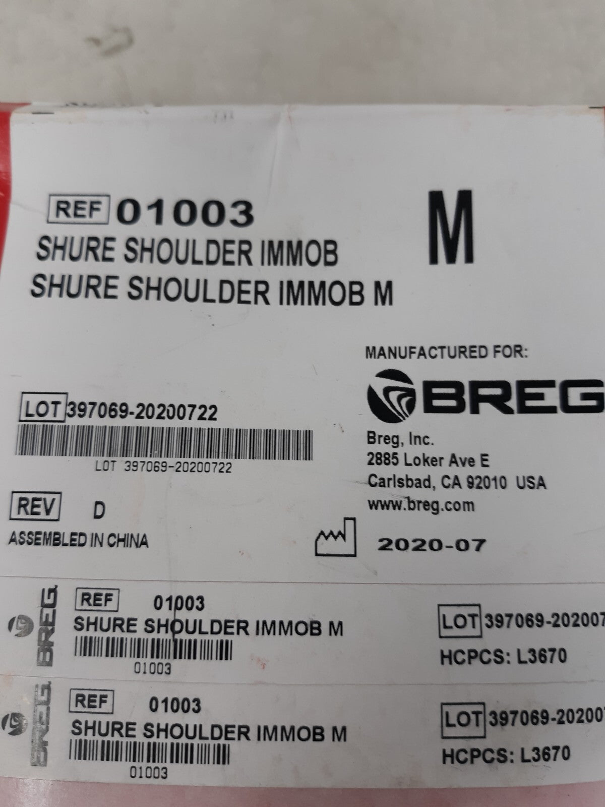 Breg Shure Shoulder Immobilizer Size Medium 01003