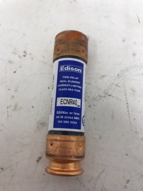 Fuse, Time Delay, 40A, ECNR Series, 250V AC, 125V DC, 3" L X 13/16" Dia