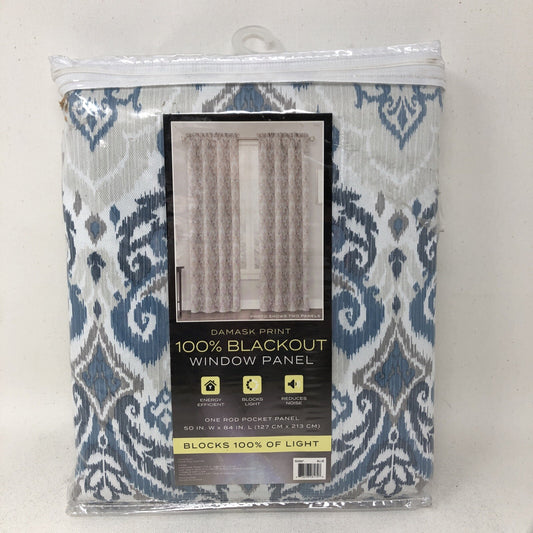 Blue & White Damask Print 100% Blackout Window One Panel Curtain 50x84 100% poly