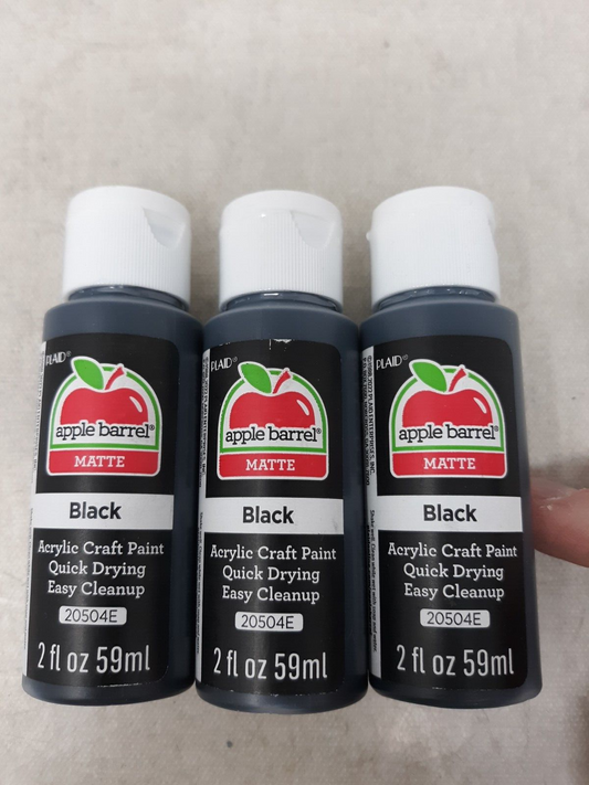 3 Pack Apple Barrel Acrylic Paints Craft: Black 20504 - 2 FL OZ Each