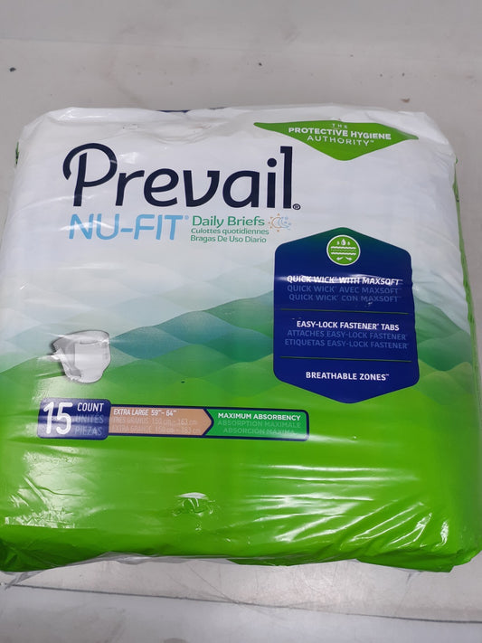 Prevail Nu-Fit Incontinence Brief XL Breathable Maximum 15 Ct NU-014