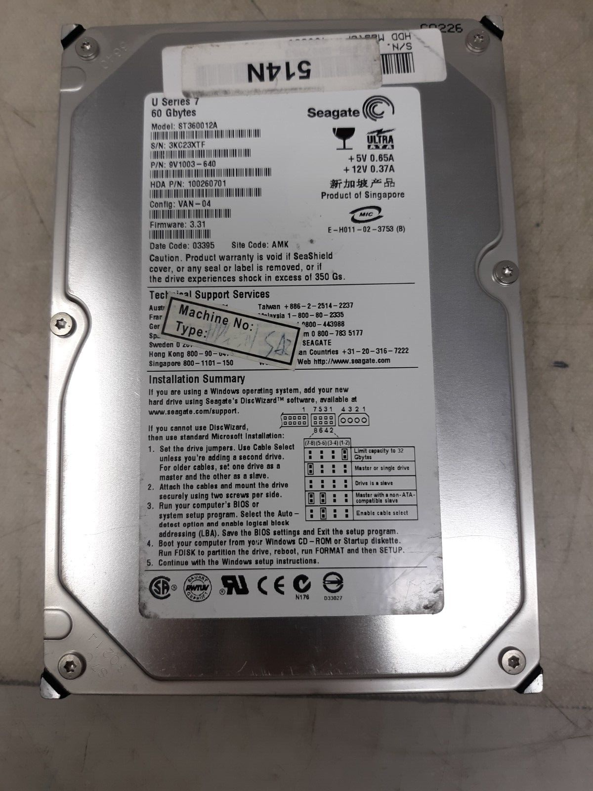 Seagate U7 60GB Internal 5400RPM 3.5" (ST360012A) HDD Hard Drive