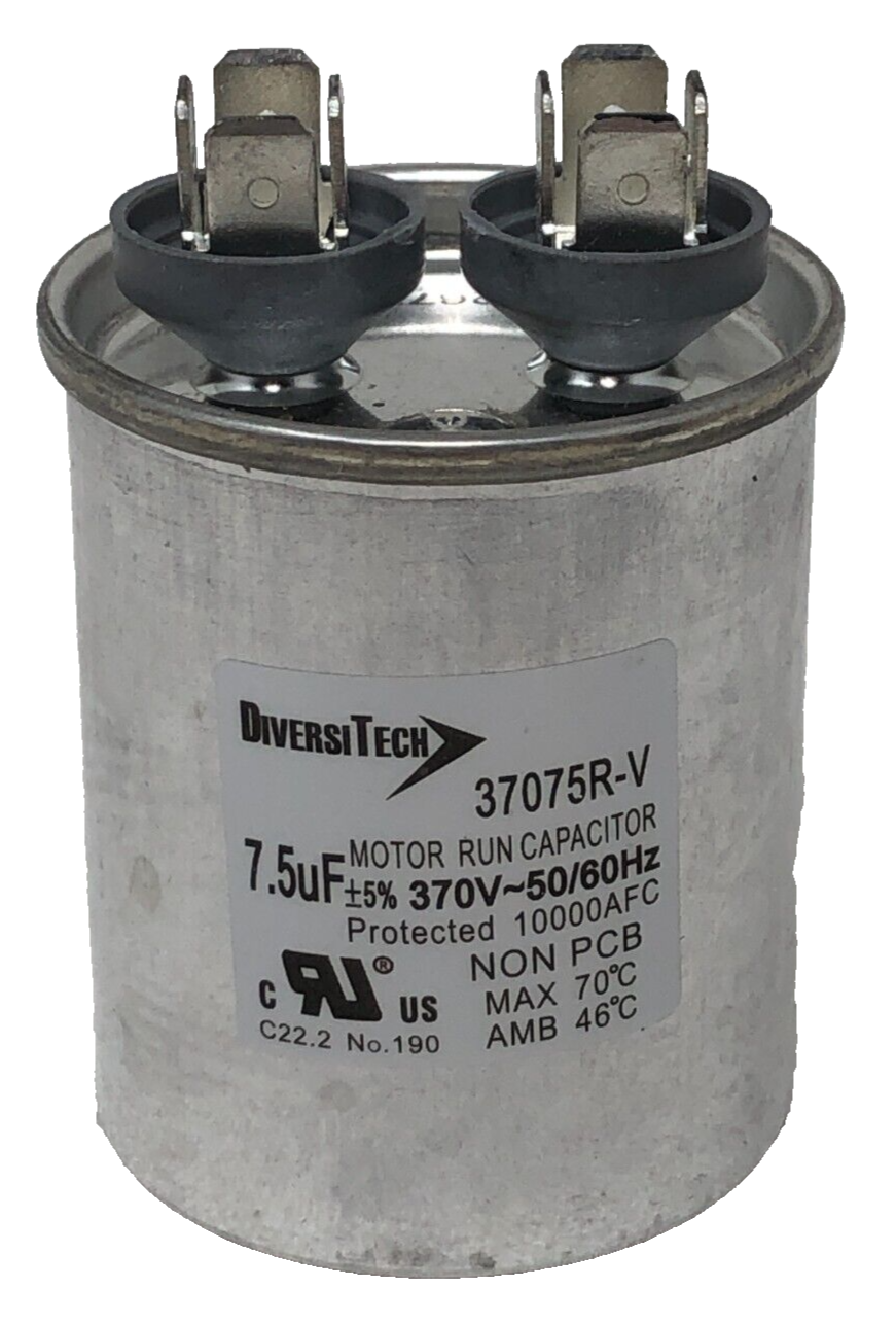 DiversiTech 37075R Motor Run Capacitor, 370 VAC, Round, 7.5µF