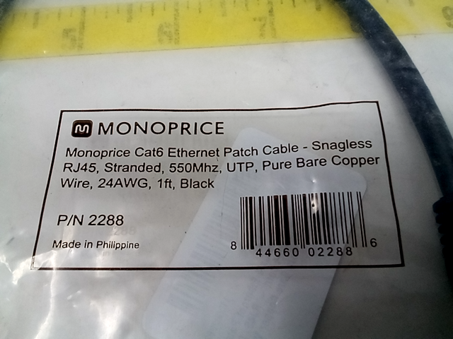 Monoprice Cat6 Ethernet Patch Cable - 1 Feet - Black | Network Internet Cord - R