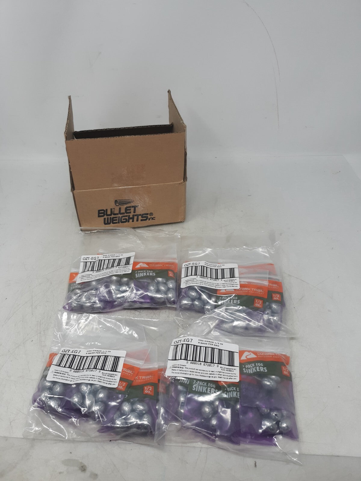 Ozark Trail Egg Sinkers 1/2 oz – Lot of 24 Packs (168 Total Weights) OZT-EG7