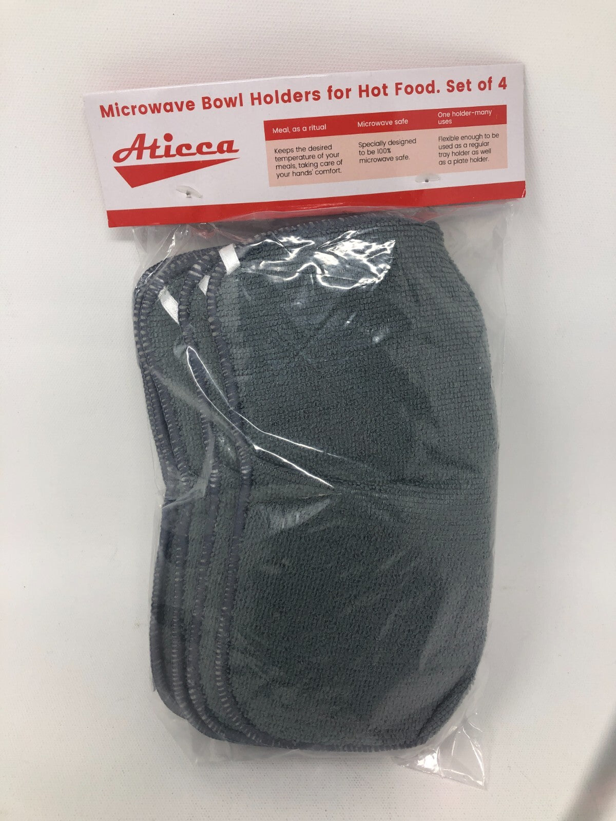 Aticca Microwave Bowl Holders for Hot Food ~ 4-Pack of Cozy Hot Pads, Grey