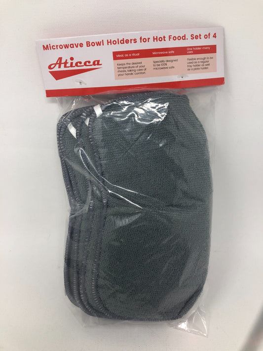 Aticca Microwave Bowl Holders for Hot Food ~ 4-Pack of Cozy Hot Pads, Grey