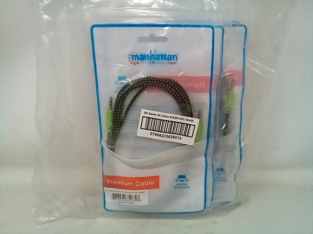 10/ok Manhattan 3.5mm Stereo Male to Male Braided Audio Cable 1.8 M 6 Ft Black/G