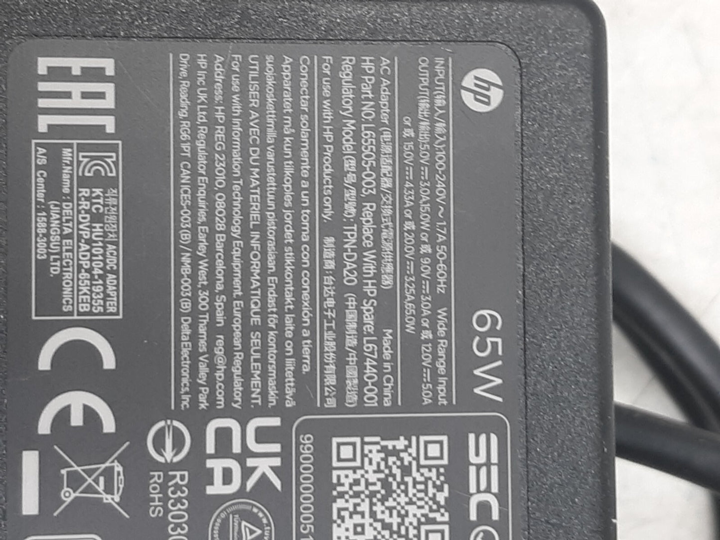 HP 65W USB-C Laptop Charger L65055-003 – AC Adapter Power Supply