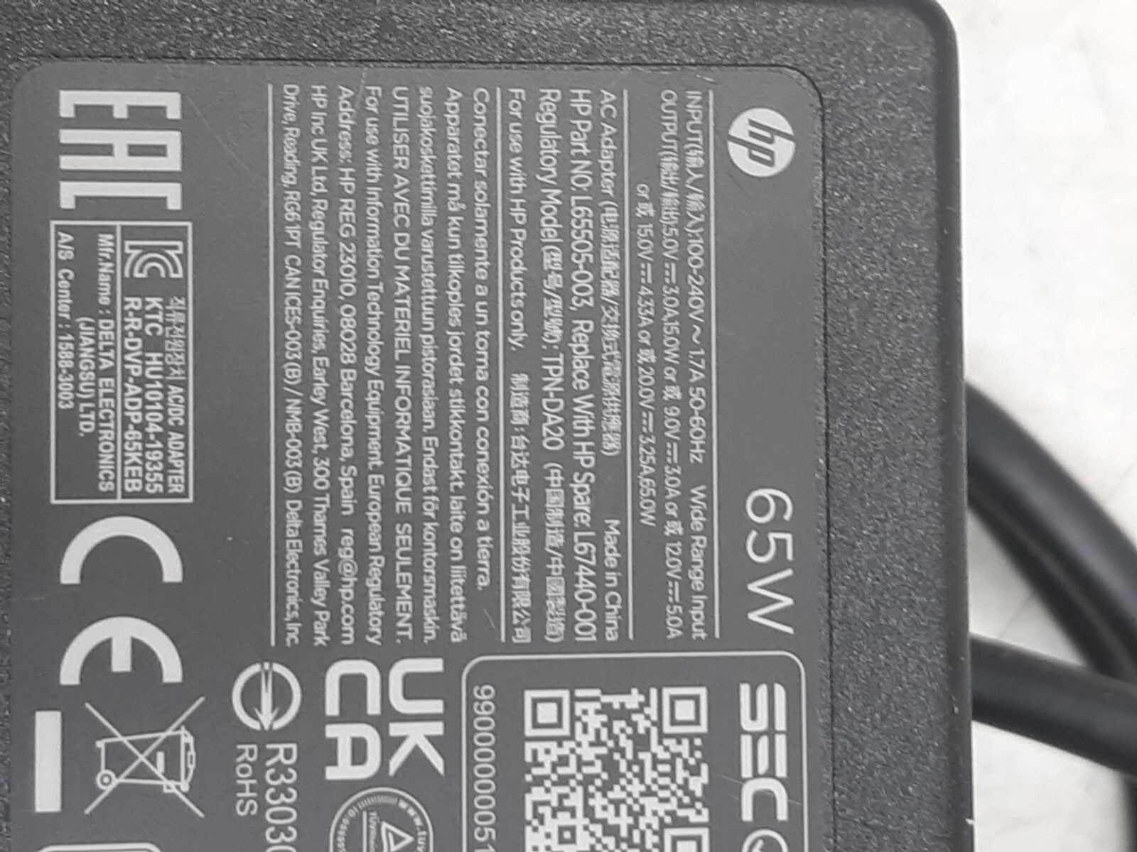 HP 65W USB-C Laptop Charger L65055-003 – AC Adapter Power Supply