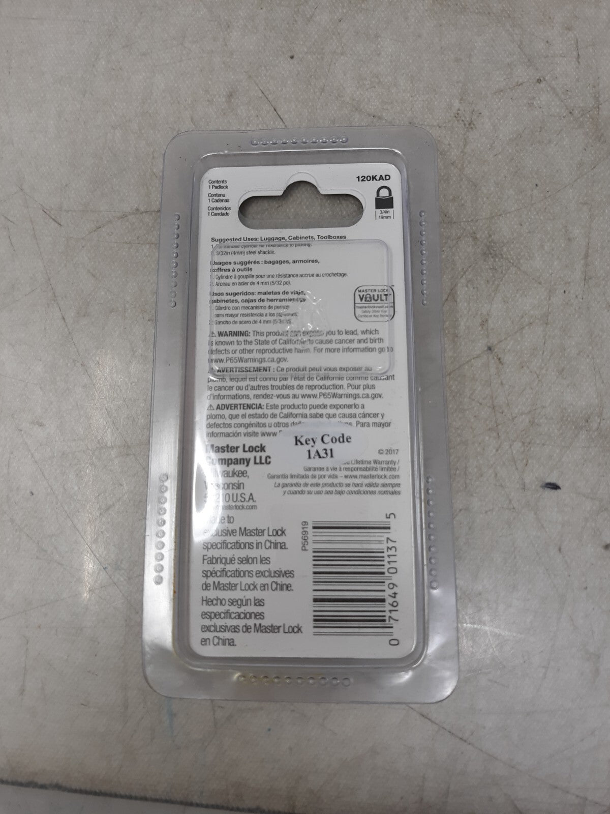 Master Lock Padlock Brass Body 120KAD
