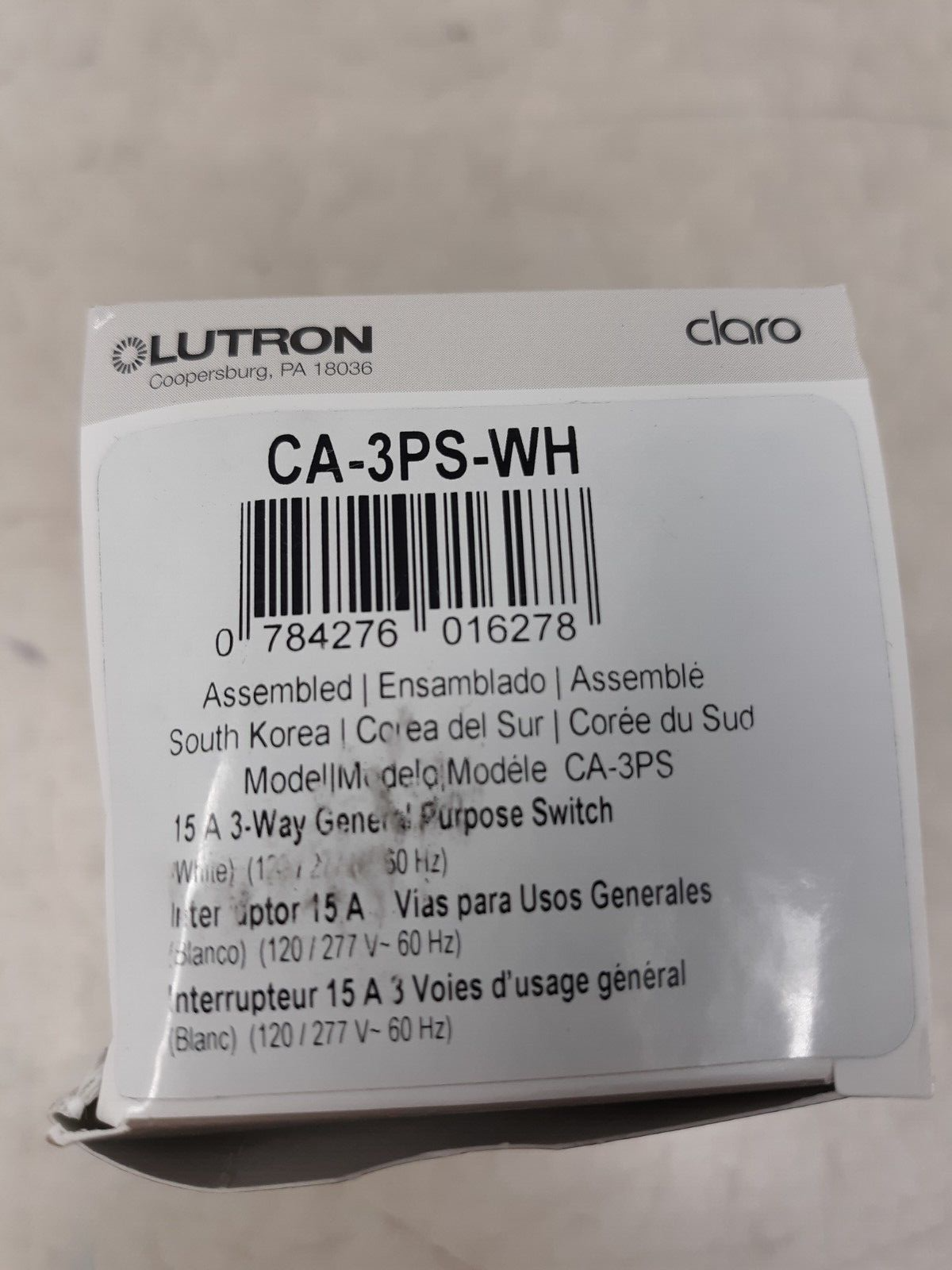 Lutron Claro On/Off Switch 15-Amp/3-Way CA-3PS-WH White