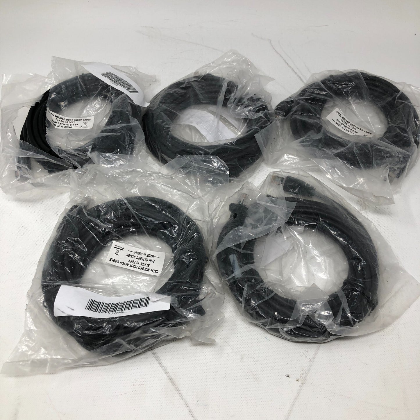 15 ft CAT5e Molded Boot Patch Cable- Black (Lot of 5)