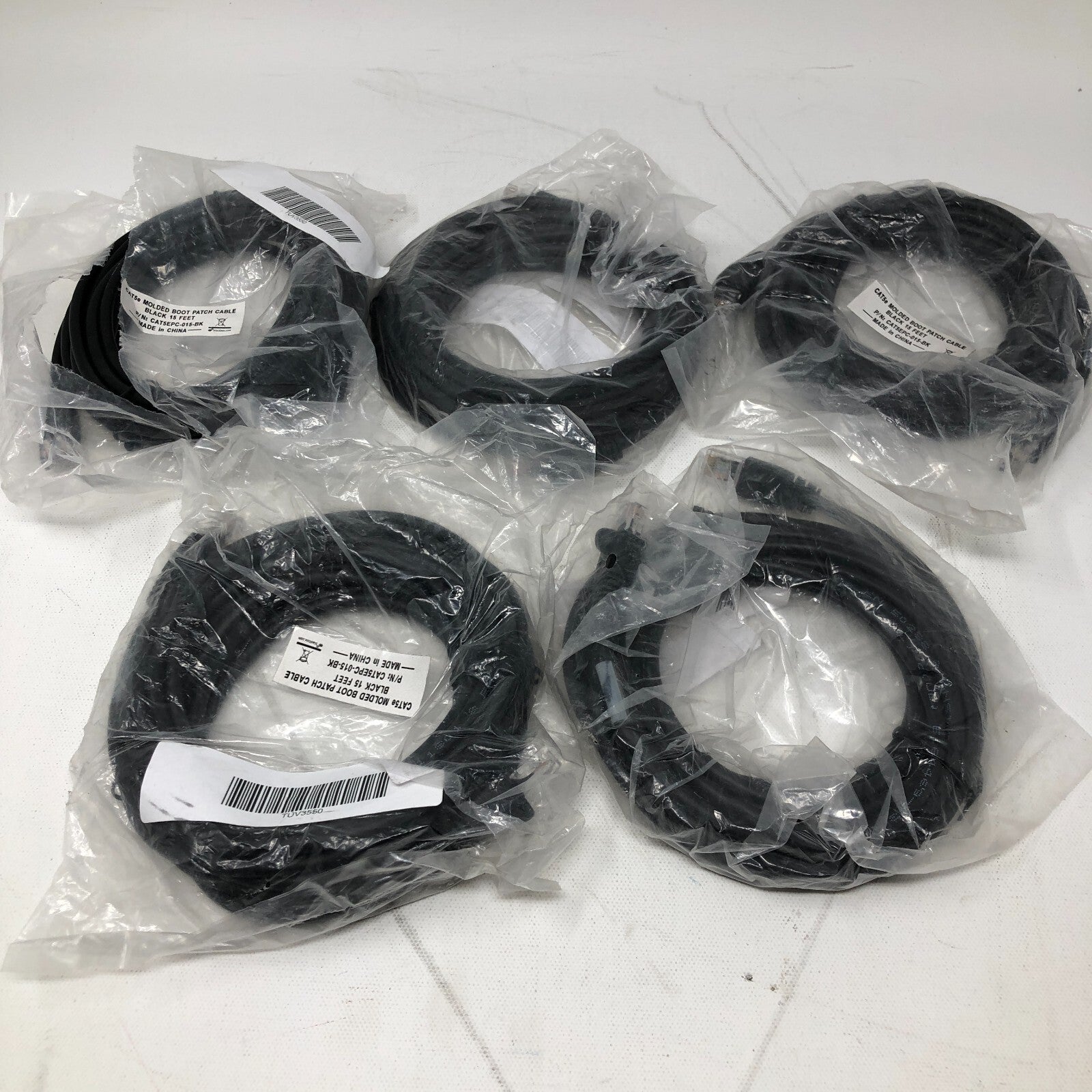 15 ft CAT5e Molded Boot Patch Cable- Black (Lot of 5)