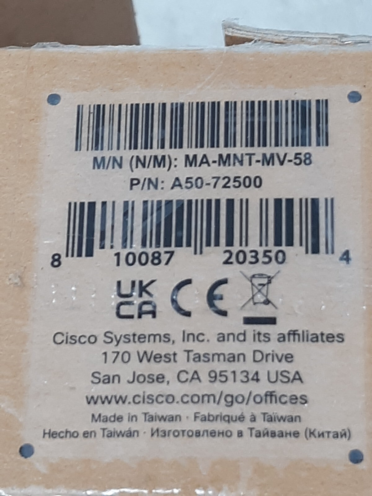 Cisco Meraki Mounting Box for Network Camera MA-MNT-MV-58