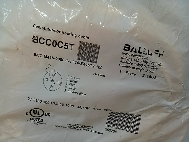 Balluff Connecting Cable BCC0C5T 4A/50V BCC M415-0000-1A-034-EX45T2-100