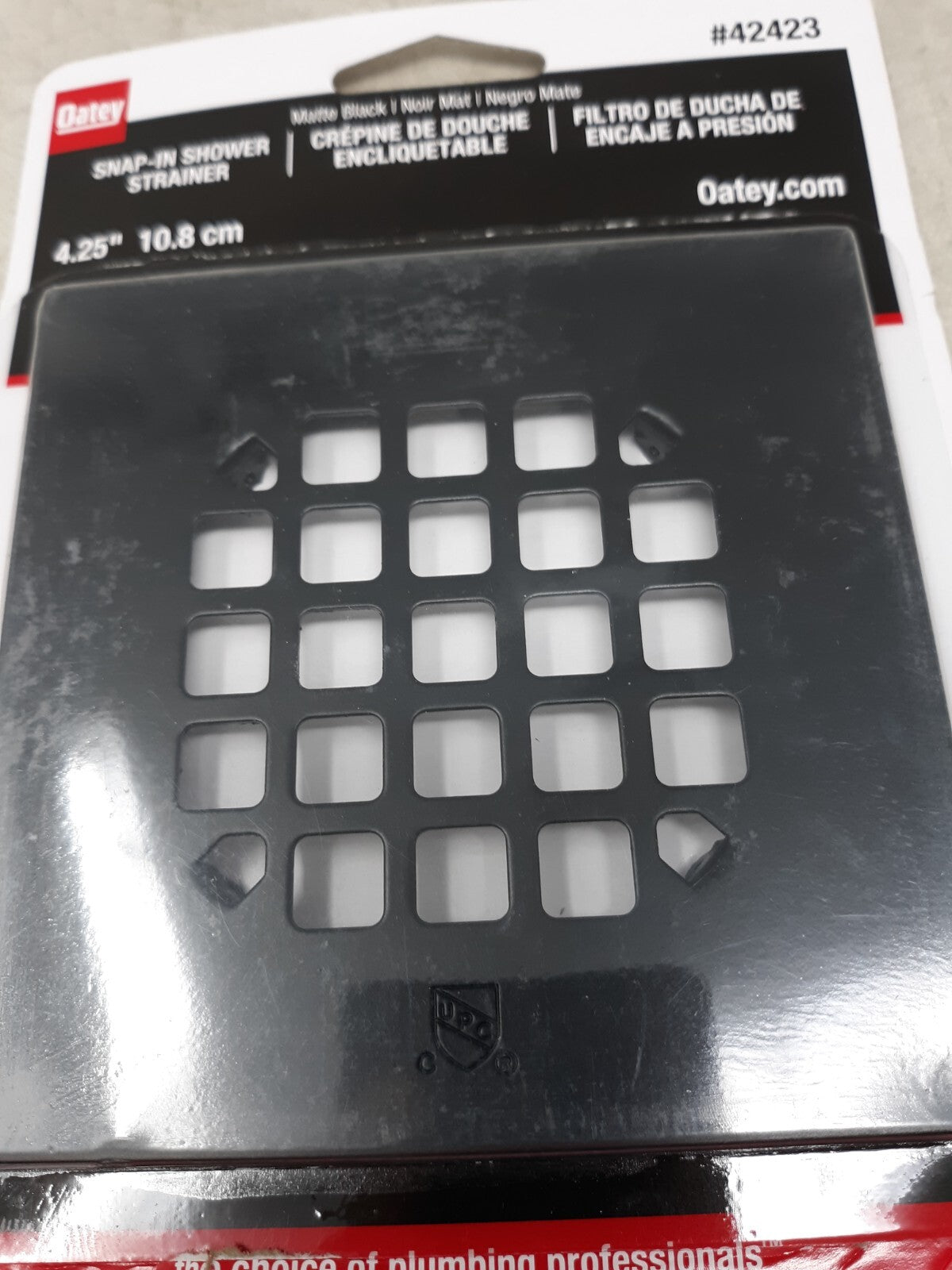Universal 4-1/4 in. Square Snap-Tite Shower Strainer, Matte Black