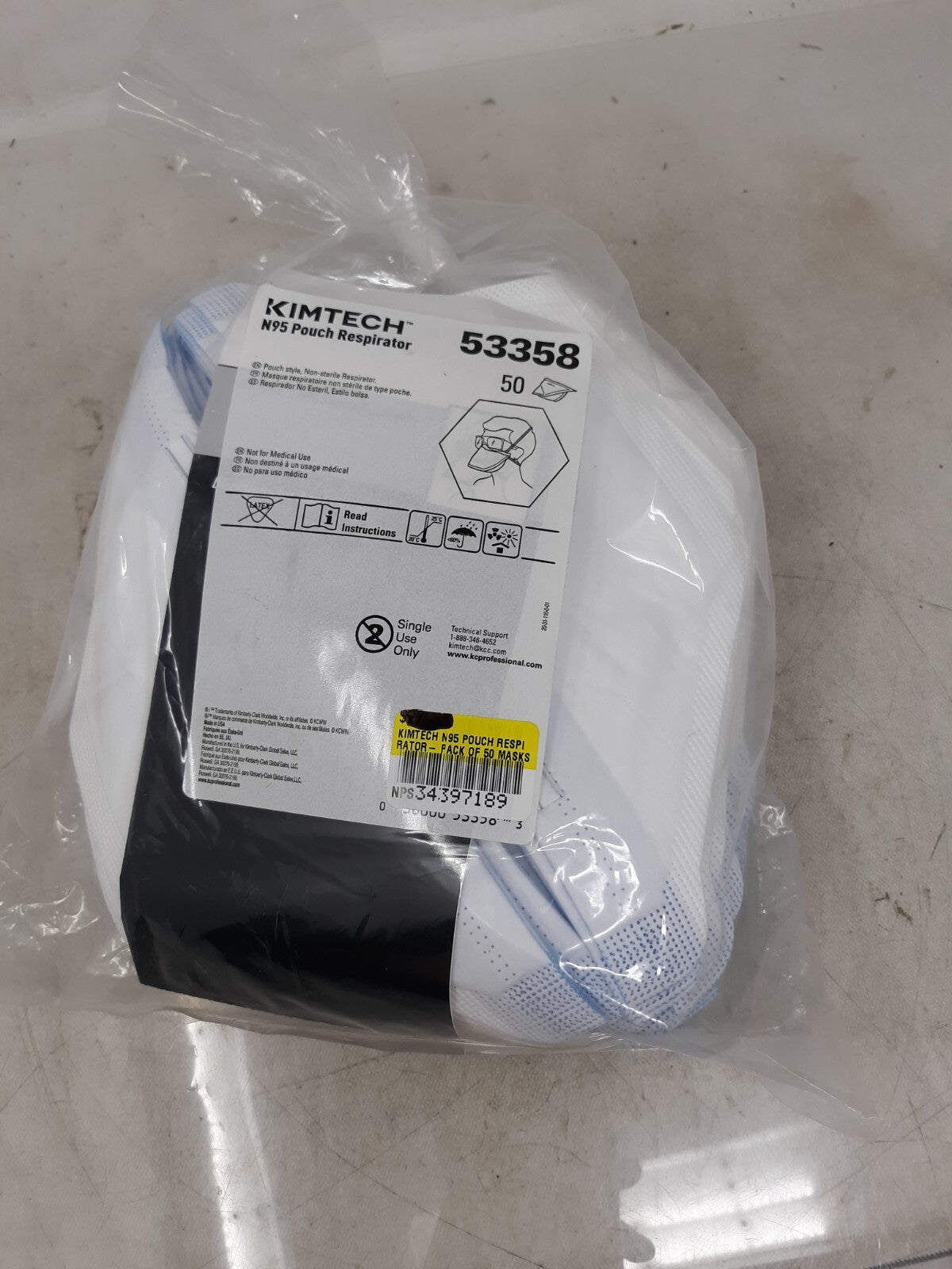 Kimtech 53358 Universal White Pouch Respirator (Pack of 50)