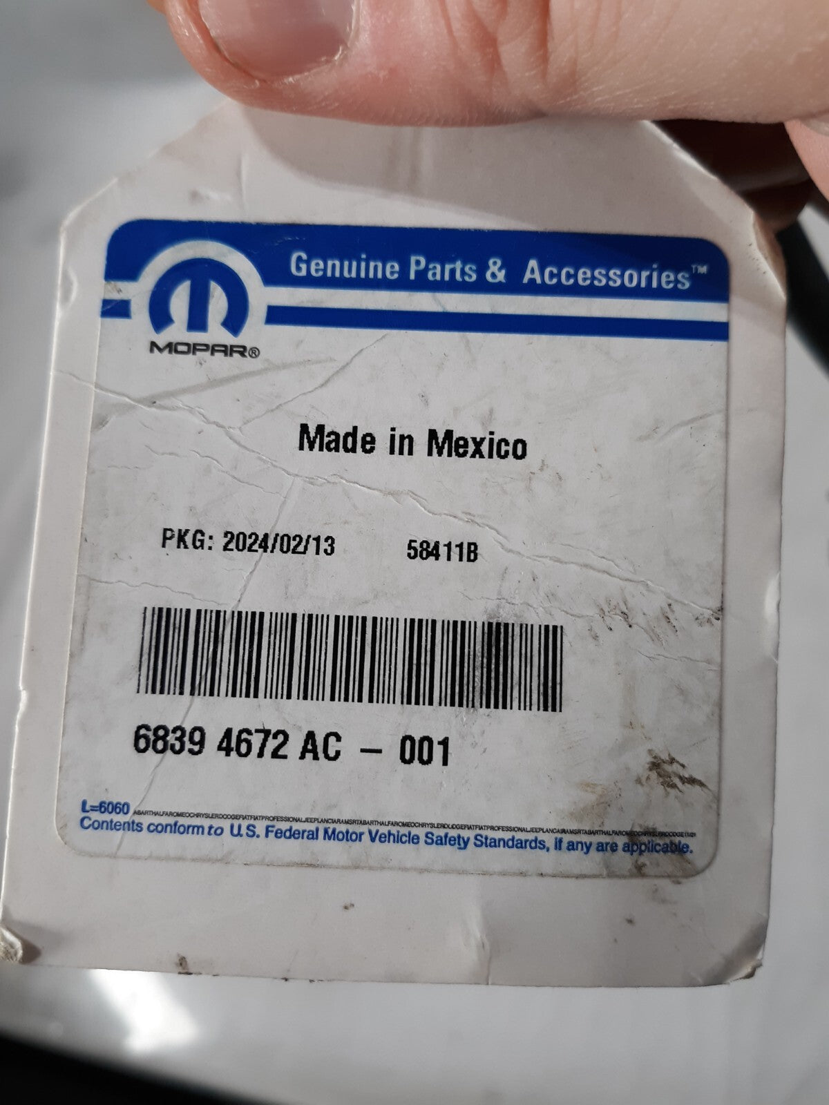 Power Brake Booster Vacuum Hose Mopar 68394672AC