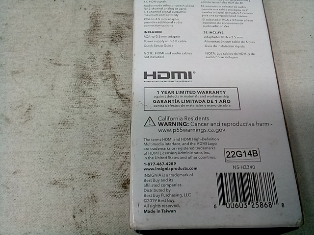 Insignia™ - HDMI Audio Extractor with 4K and HDR Support - Black, NS-HZ340