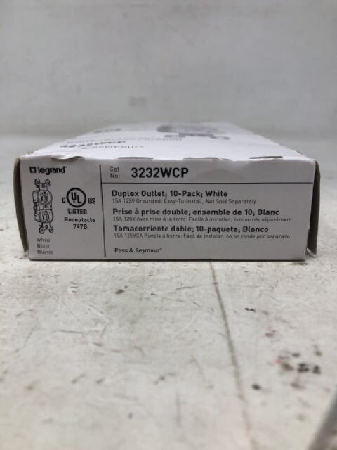Pass & Seymour 3232WCP Standard Duplex Outlet 15AMP 125V White - 10 Pack