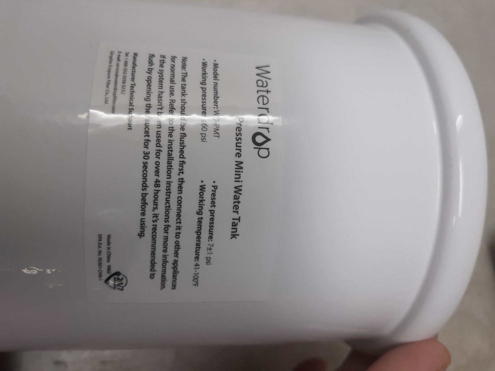 Waterdrop WD-PMT Pressure Mini Water Tank 7 PSI for Reverse Osmosis Systems