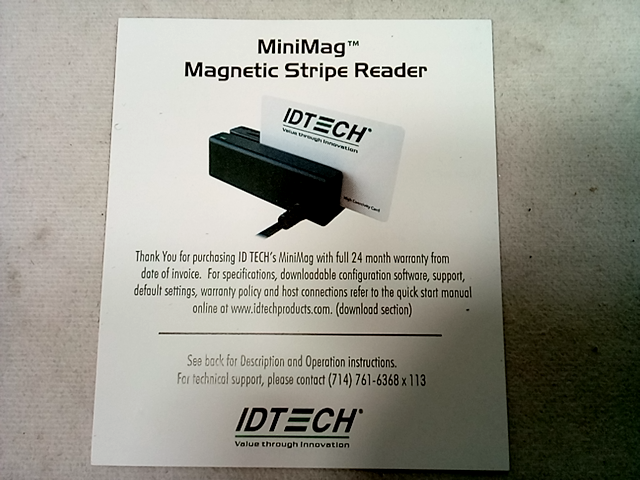 IDTECH MiniMag Magnetic Stripe Reader  IDMB-334133B, S/N 244U191055