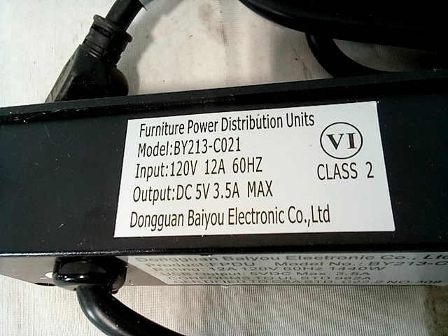Furniture power distribution unit, black - by213-c021  120V 12A 60 Hz